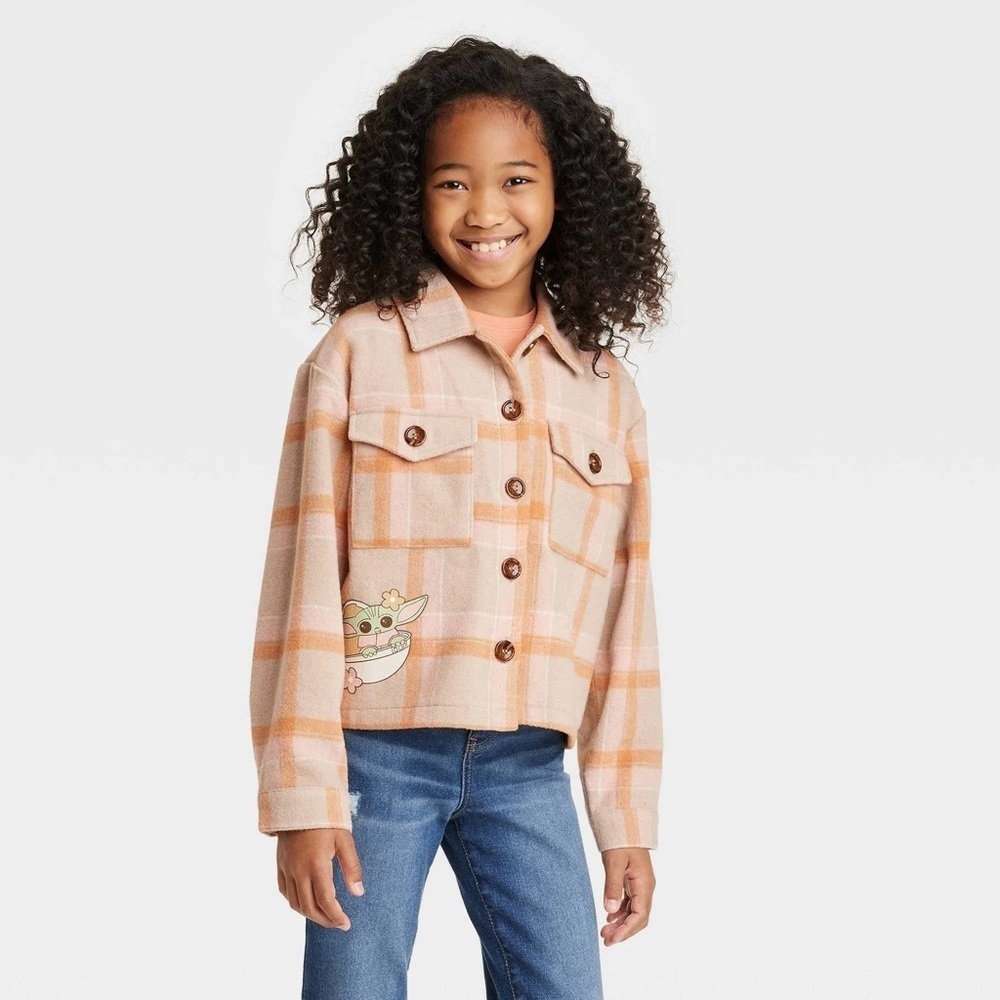 Star Wars Kids Orange Plaid Jacket with Baby Yoda Patch Medium 7/8